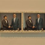 奥巴马与内贾德 3x8cm 纸板油画 2013