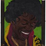郑维 死去的摇滚乐手Jimi Hendrix  木刻和丙烯颜料 44×36cm