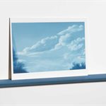 Saturday's clouds. oil on matte white Plexiglas with stained Mahogany shelf overall two parts: 16 x 24 x 4 inches 2018