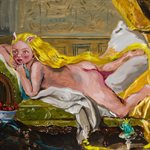 The Blonde Odalisque with Prince Frog, oil on wood, 20x25cm, 2020